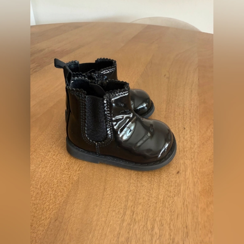 Kids Black Patent Leather Boots